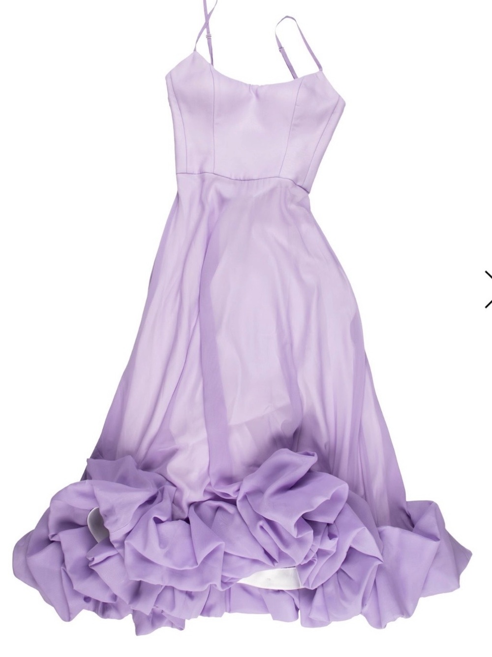 Flounce Bustier Midi Dress in Lavender.